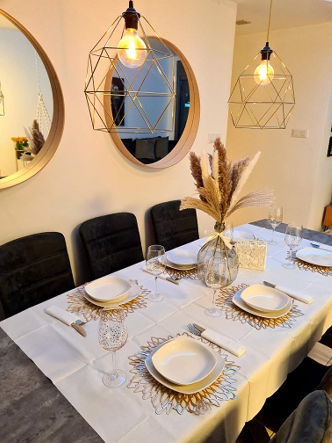 Gold Placemats and Table Mats Sets, Washable Hollow Round Place Mats for Kitchen Table Heat Resistant PVC Table Mats for Dining Table Christmas, Wedding, Restaurant, Hotel,15.5inches (Sets of 8) - Image 5
