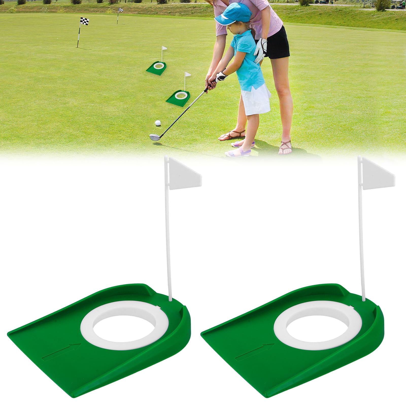 2 Pack Golf Putting Cup with Flag, Putting Practice Training Aids, Putters Hole for Men Women Indoor Outdoor Home Office Yard Lawn