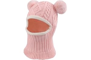 JANGANNSA Winter Baby Knitted Hat Scarf Kids Boys Girls Hood Hats Toddler Earflap Beanie with Pompom