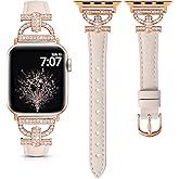 TOYOUTHS Leather Band Compatible with Apple Watch Band Women 38/40/41/42/44/45/46/49mm Dressy Slim Thin Strap D-Shaped Diamond Metal Buckle Bracelet for iWatch Series 11 10 9 8 7 6 5 4 SE/Ultra 3 2 1