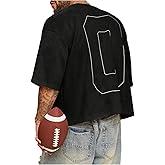 GORGLITTER Men's Plus Size Cropped T Shirt Boxy Crop Tees Top Number Graphic Short Sleeve Crewneck Shirts Streetwear