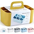 Multiuse Caddy Organizer w/ Handle - Stackable Plastic Tote Bin - Art Craft Supplies, Office, Desk, Stationery Pen Holder, Kitchen, Utensil, Makeup, Bathroom, Shower, Cleaning, Dorm Organizer - Yellow