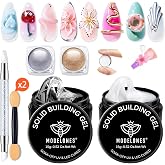 modelones 3D Gel Nail Art Kit, Non-Sticky Clear and White Sculpting Gel | for Nail Art Molding &amp; Extensions with Chrome Powder 2Pcs for Beginner DIY or Salon at Home Halloween Nails Cured Needed