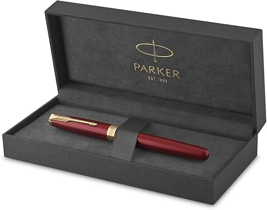Parker Sonnet Fountain Pen Red Lacquer With Gold Trim Solid 18k Gold Medium Nib Office Products Amazon Com