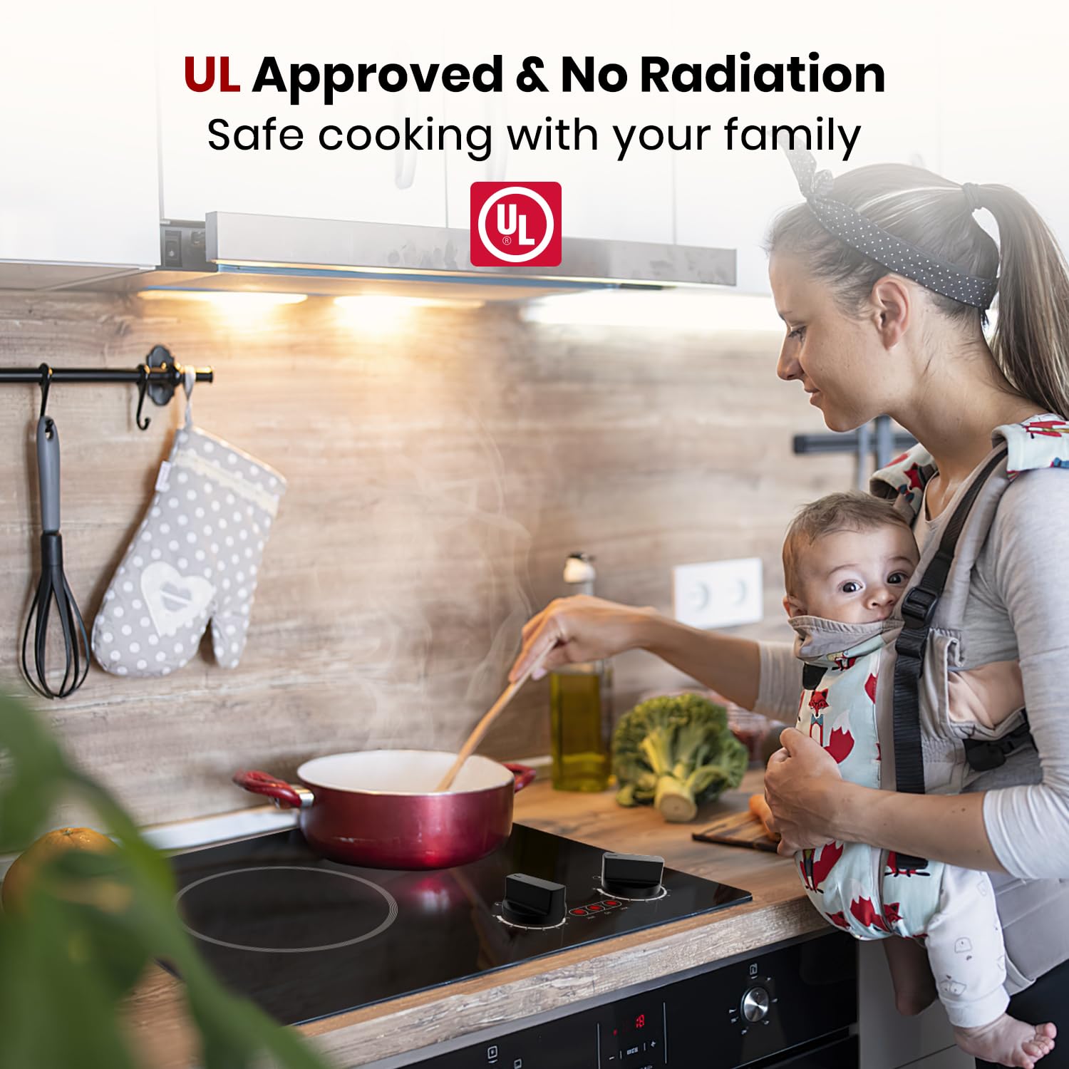 GASLAND Apartment Electric Cooktop 2 Burners, 21 Inch Built in Radiant Glass Stove Top, UL Certified, 3700W Ceramic Electric Stovetop, 9 Heating Levels, Knobs Control, Instant Heating Up, 240V