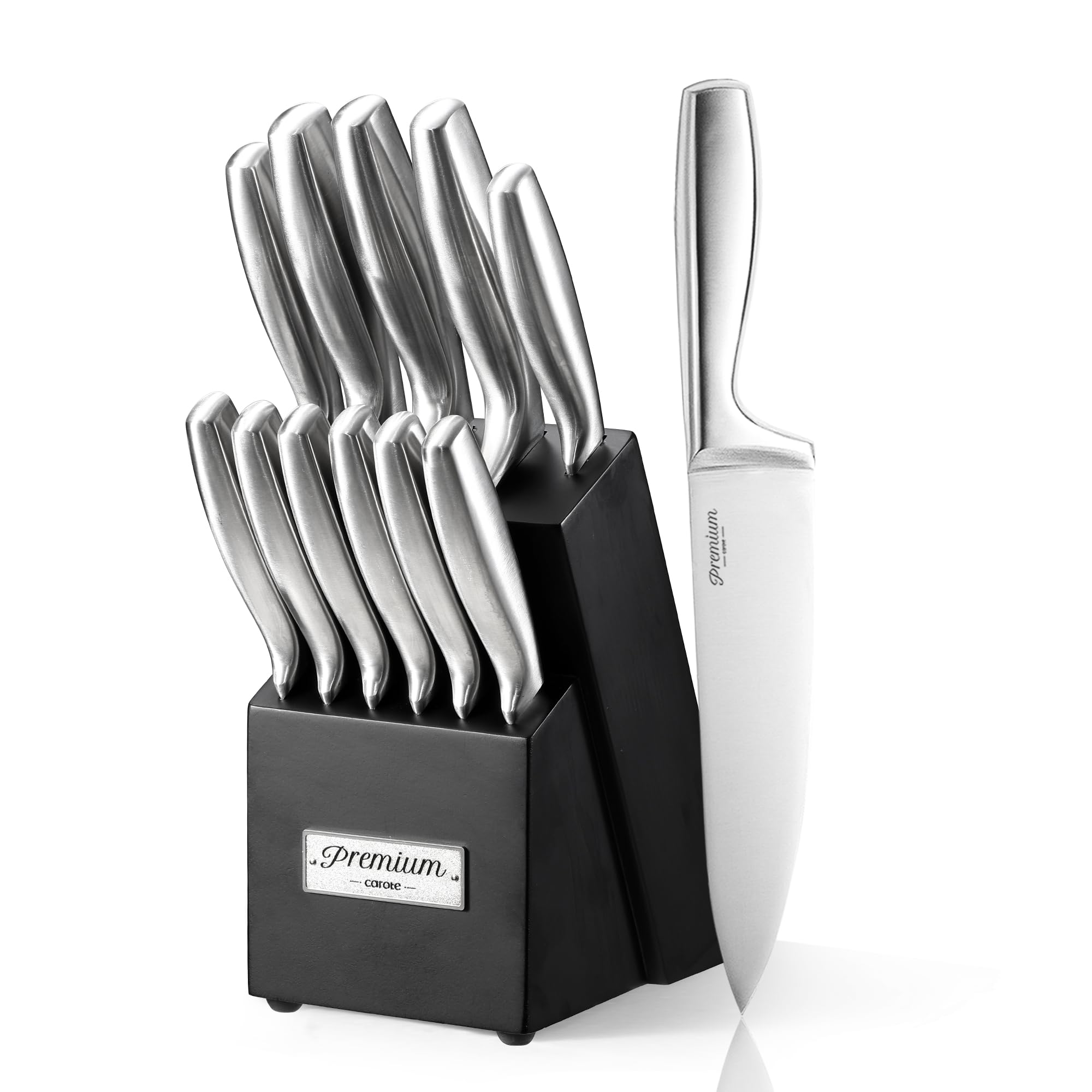 Photo 1 of ****** KNIFE HOLDER (KNIVES NOT INCLUDED) CAROTE Knife Stainless Steel Kitchen knife Set with Wooden Block, Block Knife Set with High Carbon Steel Blades, Razor-Sharp, Dishwasher Safe