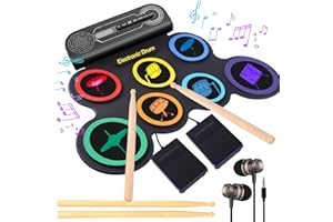 Portable Electronic Drum Set for Beginners: Roll-Up Drum Pad with Headphones, Drumsticks & Pedals – USB MIDI, 10-Hour Playtim