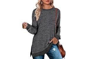 WEESO Women's Long Sleeve Sweatshirts Color Block Crewneck Sweaters Tunic Tops tunic-shirts Women's Tunics