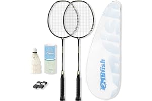 MBFISH Badminton Racket Set with 2 Carbon Fiber Rackets, 3 Shuttlecocks, 2 Replacement Racket Grip Tapes and 1 Badminton Bag - Perfect for Beginners & Outdoor Games 4U