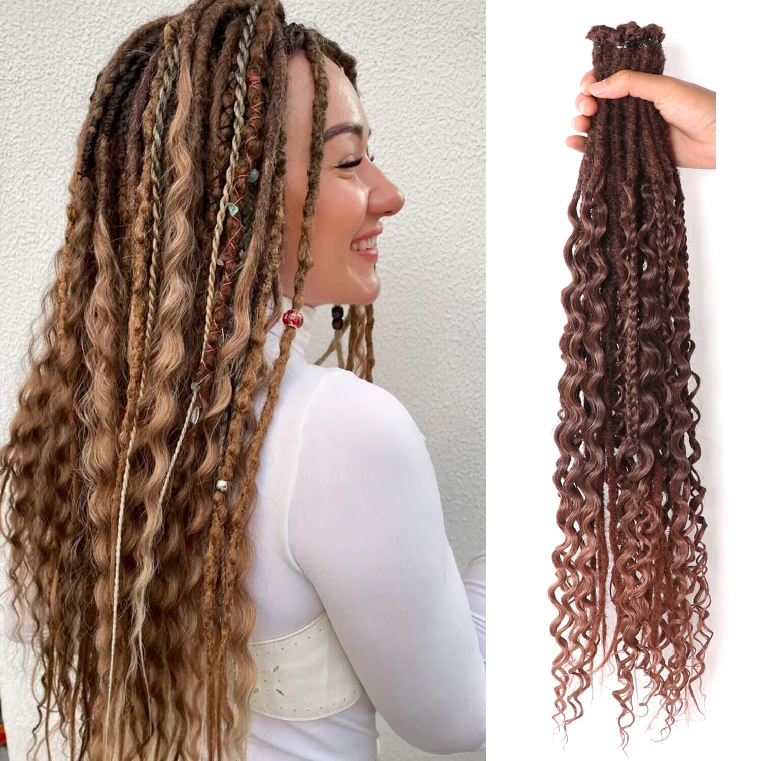 24 Inch Synthetic Dreadlock Extensions Hippie Single Ended Dreads 0.6 cm Width Loc Extensions Reggae Style Crochet Hair for Women (T1B/30, 3 Styles Mixed 24 Inch(30 Strands)) — image 1