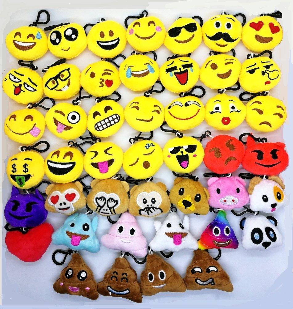 CHSYOO 45 x Mini Emoji Key Chain Diameter 5cm Smileys Plush Keychains for Birthday Kids Party Baby Shower Garden Party