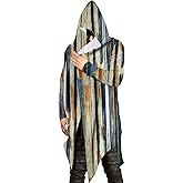 Poriff Mens Long Hooded Cardigan Long Sleeve Thin Cardigans Ruffle Shawl Collar Lightweight Drape Cape Overcoat Pockets