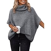 LILLUSORY Women's Mock Turtleneck Oversized Sweaters Cozy Short Batwing Sleeves Tops Fall Winter Loose Fit Chunky Clothes