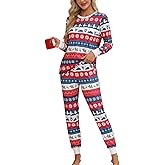 KFUBUO Christmas Pajamas Set for Women 2 Piece Long Sleeve Lounge Sets Girls' sleepwear wiht Pockets