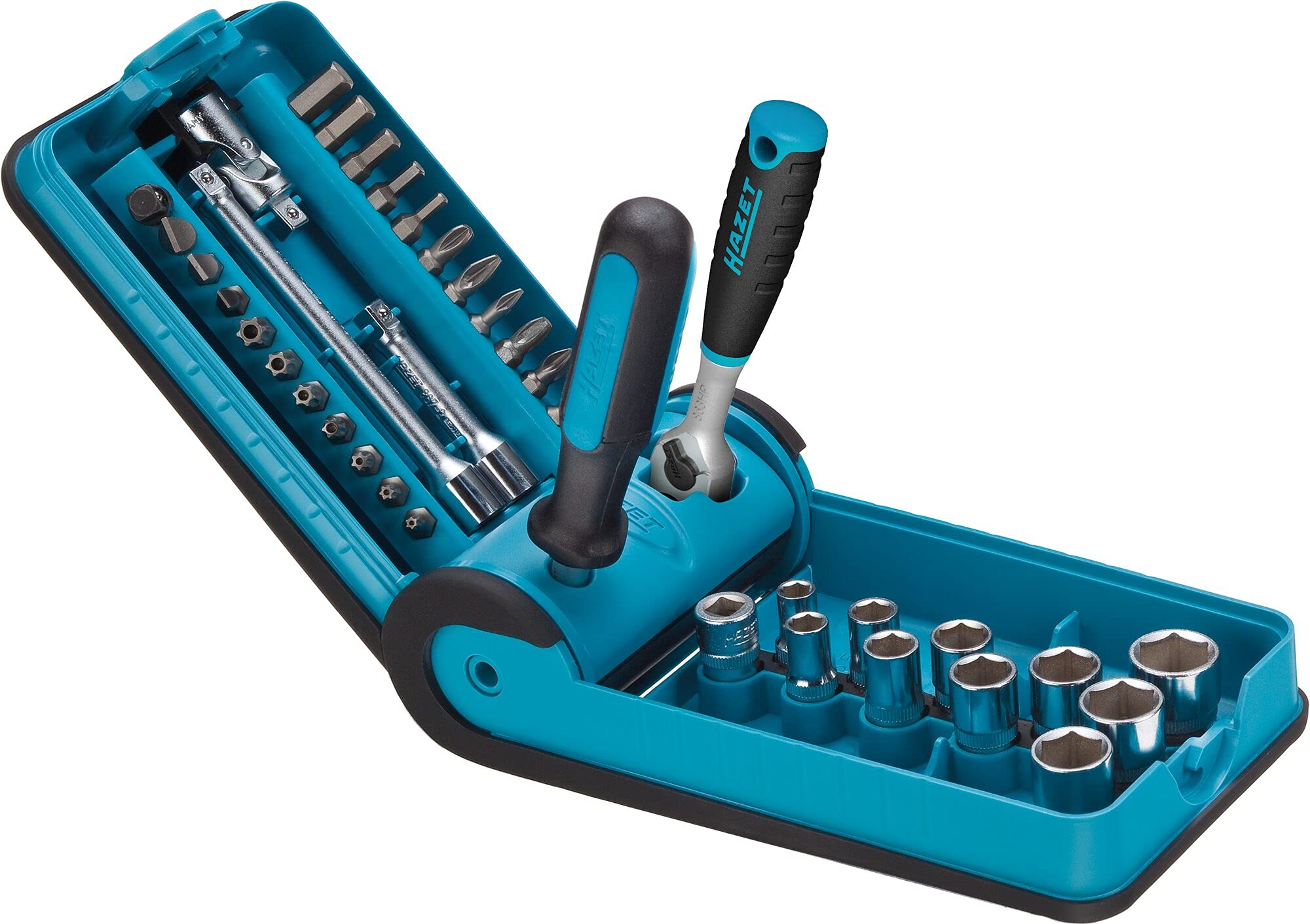 Hazet SmartCase Socket and Bit Set 856-1HP I 38-Piece Nut Tool Set, Drive 4 and Hex 6.3 (1/4 Inch), Various Bits in Compact Tool Box