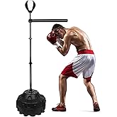 Boxing Training Kit - Punching Bag Spinning Bar, Reflex Ball & 360°Rotating Rod Free Standing Design Adjustable Height for Adults Black White