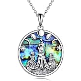 AINFQY Pentagram Necklace Triple Moon Goddess Pendant 925 Sterling Silver Trinity Celtic Knot Abalone Shell Wiccan Jewelry Gift for Women Girls