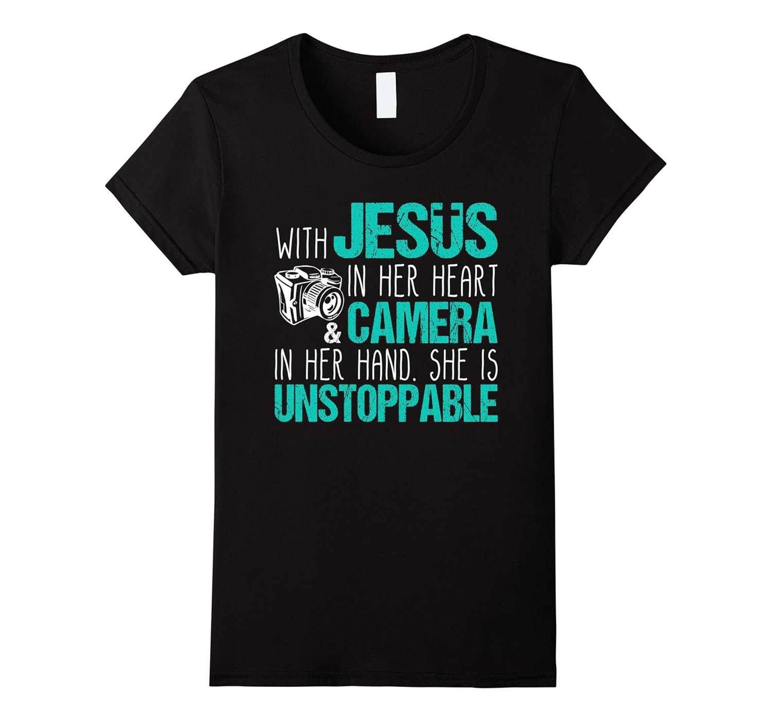 Womens With Jesus In Her Heart And Camera In Her Hand funny Tee-Rose