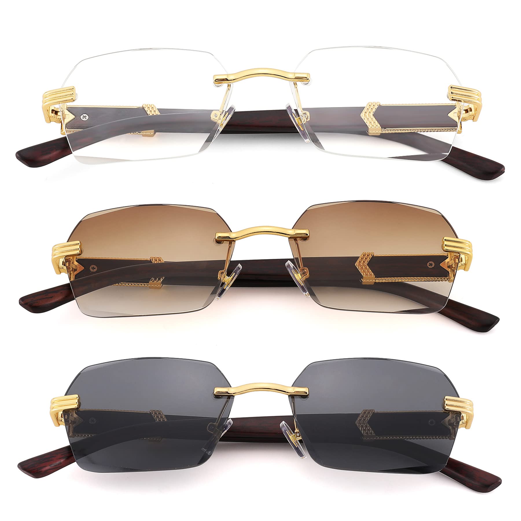 Hycredi Rimless Rectangle Sunglasses Men Women Retro Frameless Square Shade Y2k Sun Glasses Tinted Eyewear