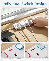 Mscien 4 Port Extension Lead with USB 2 Ports 4m Wall Mount White view 4