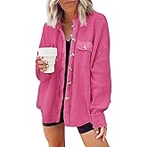 Yanekop Shackets for Women 2025 Waffle Knit Tops Long Sleeve Button Down Shirt Fall Jackets Outfits Corduroy Jacket