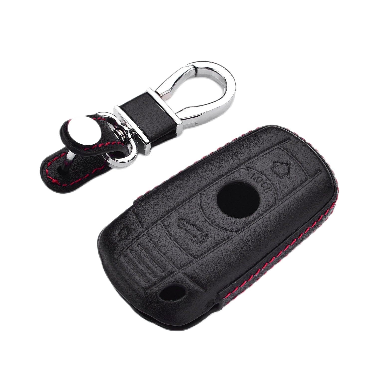 M.JVisun Genuine Leather Case Cover for BMW 3 Series 5 Series 6 Series M3 M5 X1 X5 X6 Z4 Key Car Key with Key Ring - Leather - Black