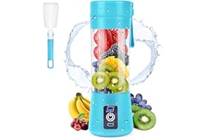 Portable Blender, MIAOKE Smoothie Blender, Personal Mini Juice Blender with Six Blades in 3D, USB Rchargeable Juicer Cup Home/Office/Outdoors (Blue)