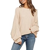 Mafulus Women's Oversized Crewneck Sweater Batwing Puff Long Sleeve Cable Slouchy Pullover Jumper Tops