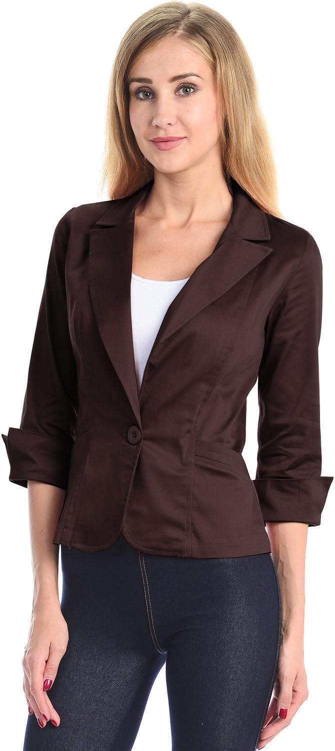 Normcoer Women's Fashion Womens 3/4 Sleeve Peaked jacket (KATIT6360-BROWN-XL)