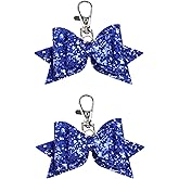 ZAWALUD 2 PCS Glitter Shiny Charm Keychain for Purse, Wallet, Handbag, Car keys, Handmade Sparkling Glitter Bow 3.3" x 2.7 "