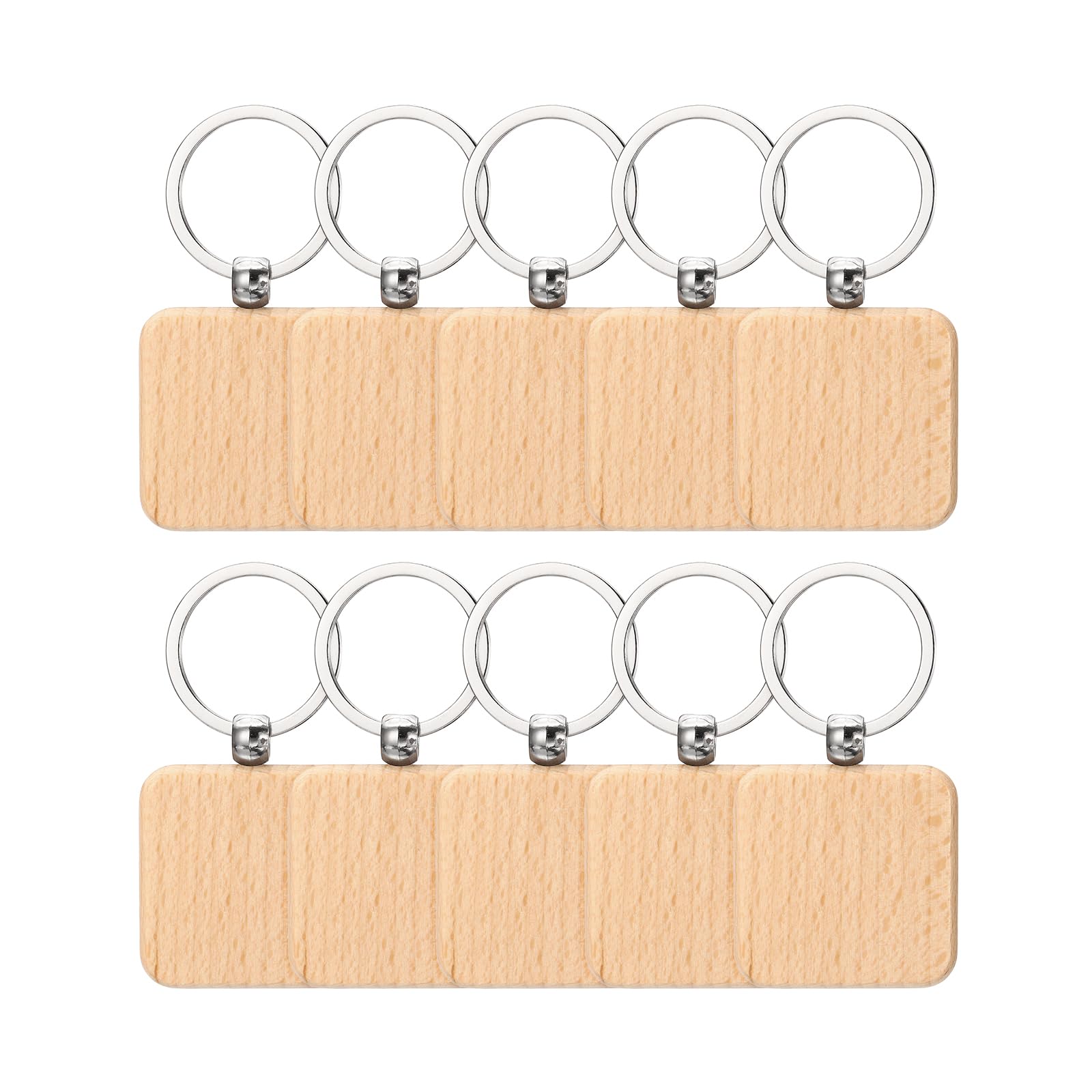 PATIKIL Rounded Square Wood Keychain Blank, 10Pcs Unfinished Wooden Blanks Wood Key Chain Bulk for Pet Tags DIY Gift Crafts, Wood Color