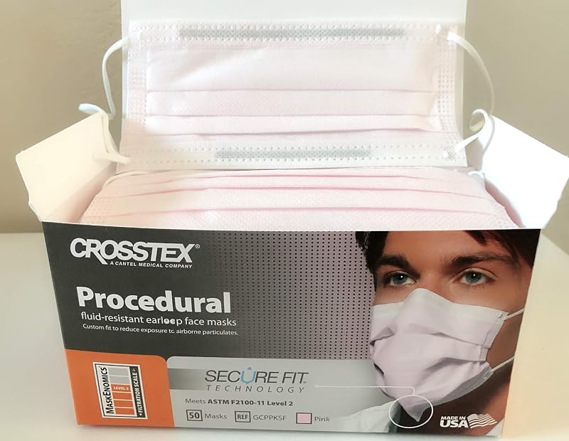 CROSSTEX SECUREFIT MASK Pink Earloop 50 Box - 10 Boxes Per Case