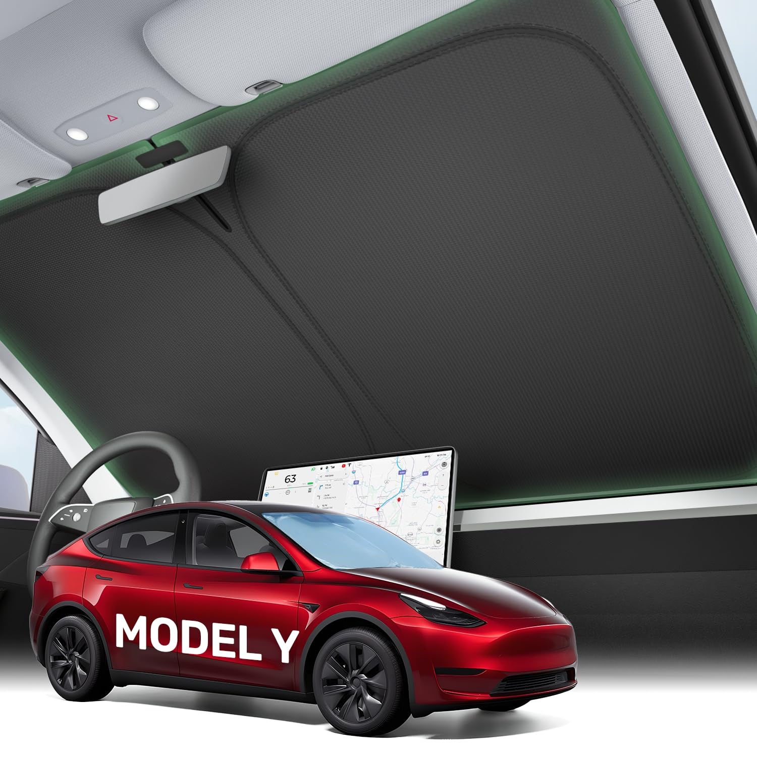 Photo 1 of 2025 Upgraded Zanch Car Front Windshield Sun Shade- Ultimate UV Protection & Heat Reduction|OEM Design|Innovative No Light Leakage Technology|Fit for Tesla Model Y (2020-2025)