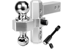 Octomo Adjustable Trailer Hitch, 6 Inch Drop Hitch Ball Mount for 2 Inch Receiver,12,500 LBS GTW, 2" and 2-5/16" Stainless Steel Tow Hitch Balls with Double Anti-Theft Pins Locks