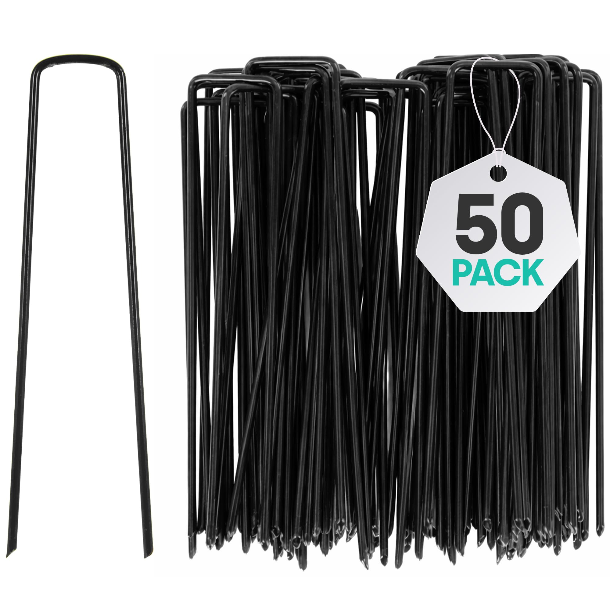 Fineway. Heavy Duty U Pins Green Artificial Grass Turf Galvanised Metal Pegs (Pack of 50 Black)