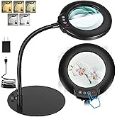IVMAIE 10X Magnifying Glass with Light, Real Glass Lens, 5 Color Modes Dimmable, Flexible Gooseneck Lighted Magnifier with Stand, LED Desk Lamp Hands Free for Crafts Painting Sewing Reading Close Work