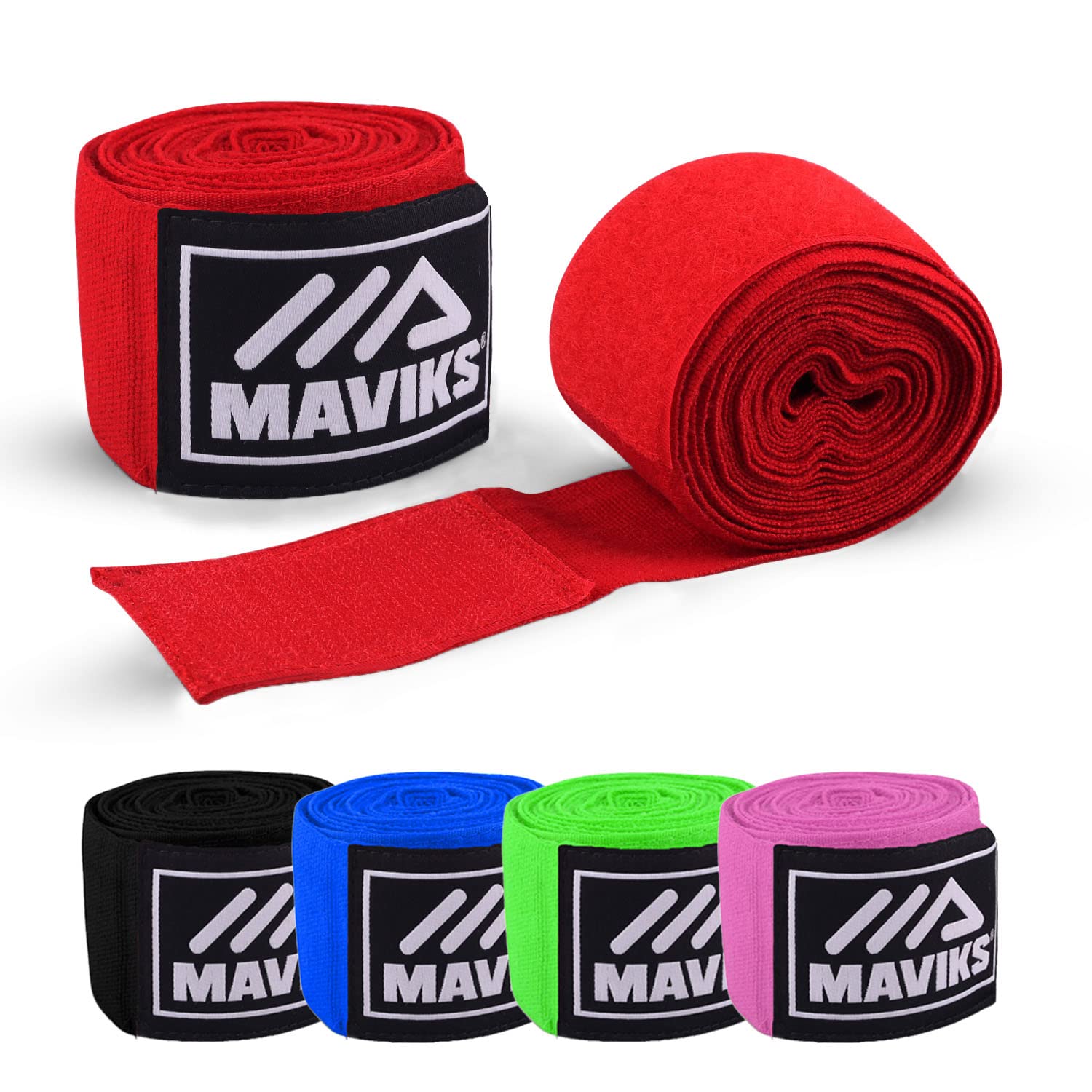 MAVIKS Boxing Hand Wraps 120 and 180 inch Bandages for Martial Arts Kickboxing Muay Thai MMA Training Sparring Men Women Inner Gloves Elastic Handwraps with Thumb Loop (Red, 180 Inches)