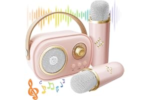 EPTCHN Karaoke Machine for Kids, Best Mini Karaoke Machine with 2 Wireless Buletooth Microphones（Pink）