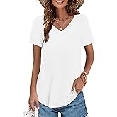 Elesomo Womens T Shirts V Neck Summer Short/Long Sleeve Cotton Tops Tees