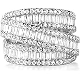 MDFUN 18K White Gold/Yellow Gold Plated Halo Wedding Eternity Ring for Women, 3 Rows Emerald Cut Cubic Zirconia Rings Statement Band Size 5-10