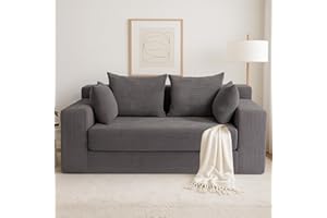 cidludto Convertible Sofa Bed, 3 in 1 Loveseat Folding Couch Bed Foldable - Boneless Couch & Floor Futon Sleeper, Corduroy Pull Out Sofa Bed with 4 Pillows for Living Room, Grey