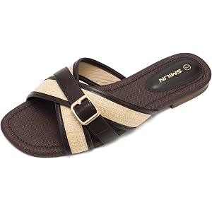 Dressy Raffia Sandals Women Woven Slides Flat Summer Vacation Beach Shoes | Breathable Woven Sandals & Rattan Flat Sandals fo
