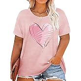 Plus Size Valentines Day Shirts Women Love Heart Print Short Sleeve Tops Casual Tees Blouse
