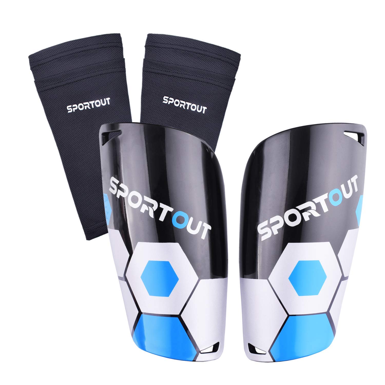 Sportout Kids Youth Adult Football Shin Guards with High Elastic Sleeves, Shin Pads Offers Comprehensive Protection for Your Legs