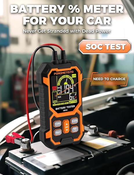 POROMETISTO CAR BATTERY TESTER, 12V/24V AUTOMOTIVE BATTERY DIAGNOSTIC TOOL, 50-2000 CCA LOAD CAPACITY, DIGITAL BATTERY ANALYZER & VOLTAGE METER FOR CAR TRUCK MOTOR SUV BOAR ATV RV