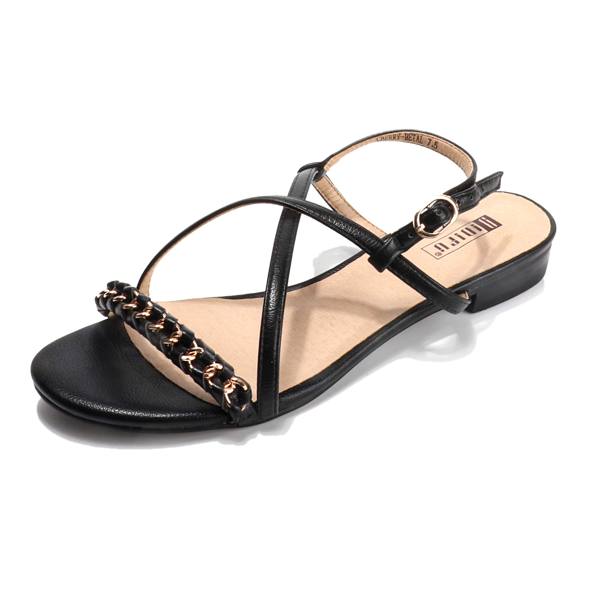 IDIFU Women's Cherry Cute Faux Leather Open Toe Ankle Strap Buckle Flat Sandals Summer New