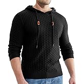 Askdeer Men's Pullover Sweater Long Sleeve Waffle Knitted Sweater Casual Soft Hoodie Pullover Sweaterwith Ribbing Edge Black