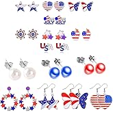 30 Pieces 4th of July Earring Stud Patriotic Earrings Set for Women Enamel Heart Star Butterfly USA Flag Earring Hypoallergenic Independence Day Earrings Jewelry Accessories