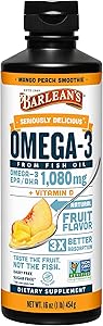 Barlean's Omega 3 Fish Oil Liquid Supplement with Vitamin D for Men and Women, 1080mg of EPA and DHA Fatty Acid, Promotes Bra