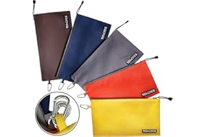 Canvas Tool Bag - 5 Pack Heavy Duty 16 oz. Tool Pouch Tote Bag 12.5" x 7" Color Coded with Metal Zipper Carabiner Clip - Mult